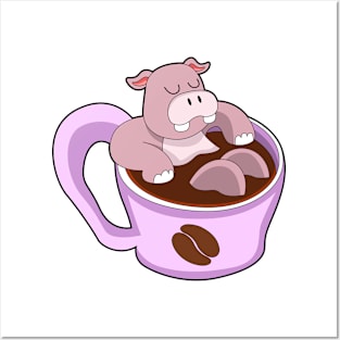 Hippo with Cup of Coffee Posters and Art